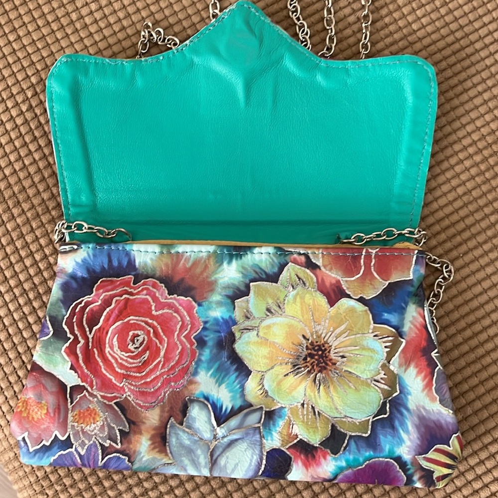 Kemestry leather hand tooled exquisite silver trim long chain purse/clutch NWOT - Picture 7 of 12